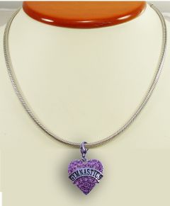 Silver and Pink Crystal Gymnastic Heart Charm, Necklace, bracelet